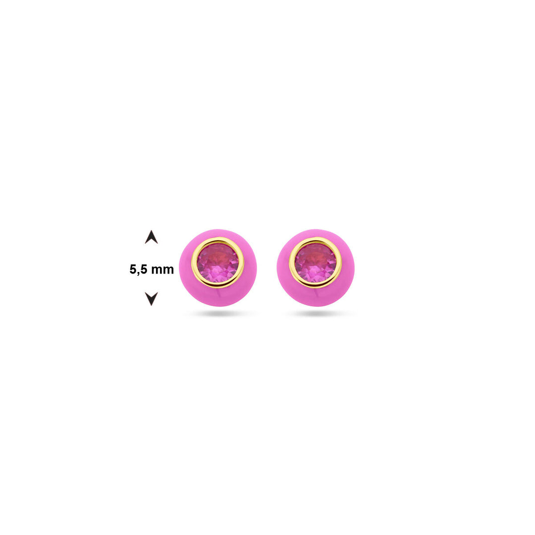 Vergulde zilveren oorknopjes met roze emaille en roze zirkonia
