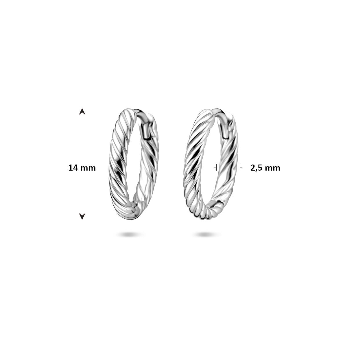 Boucles d'oreilles créoles en argent torsadées rhodiées 14 mm