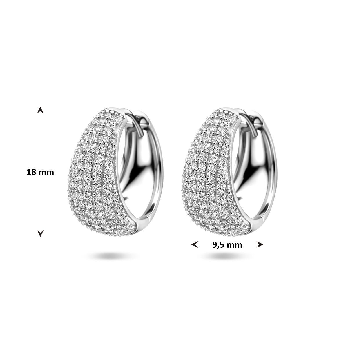 Créoles en argent avec zircone – rhodié argent 18 mm