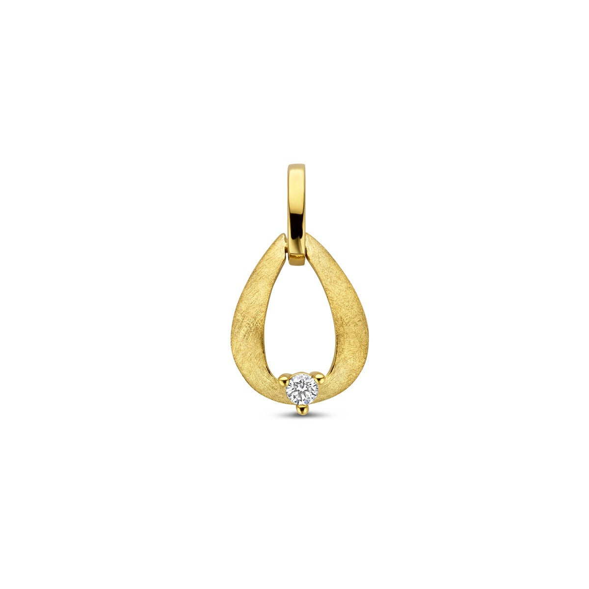 Pendentif en or jaune 14 carats en forme de goutte avec un diamant.