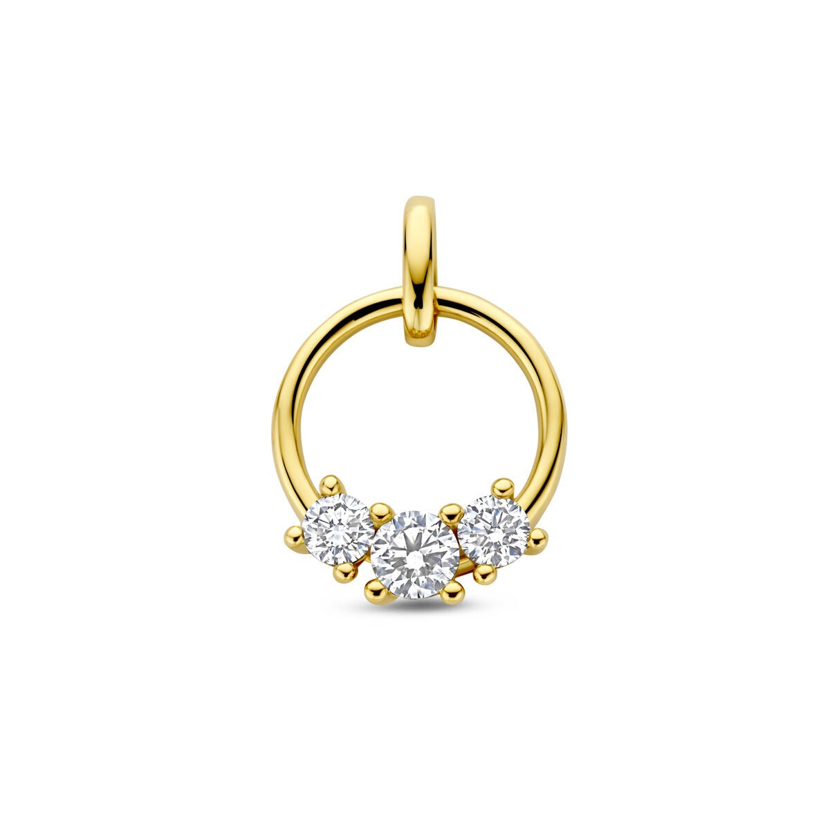 Pendentif en or jaune 14 carats avec trois diamants cultivés en laboratoire.