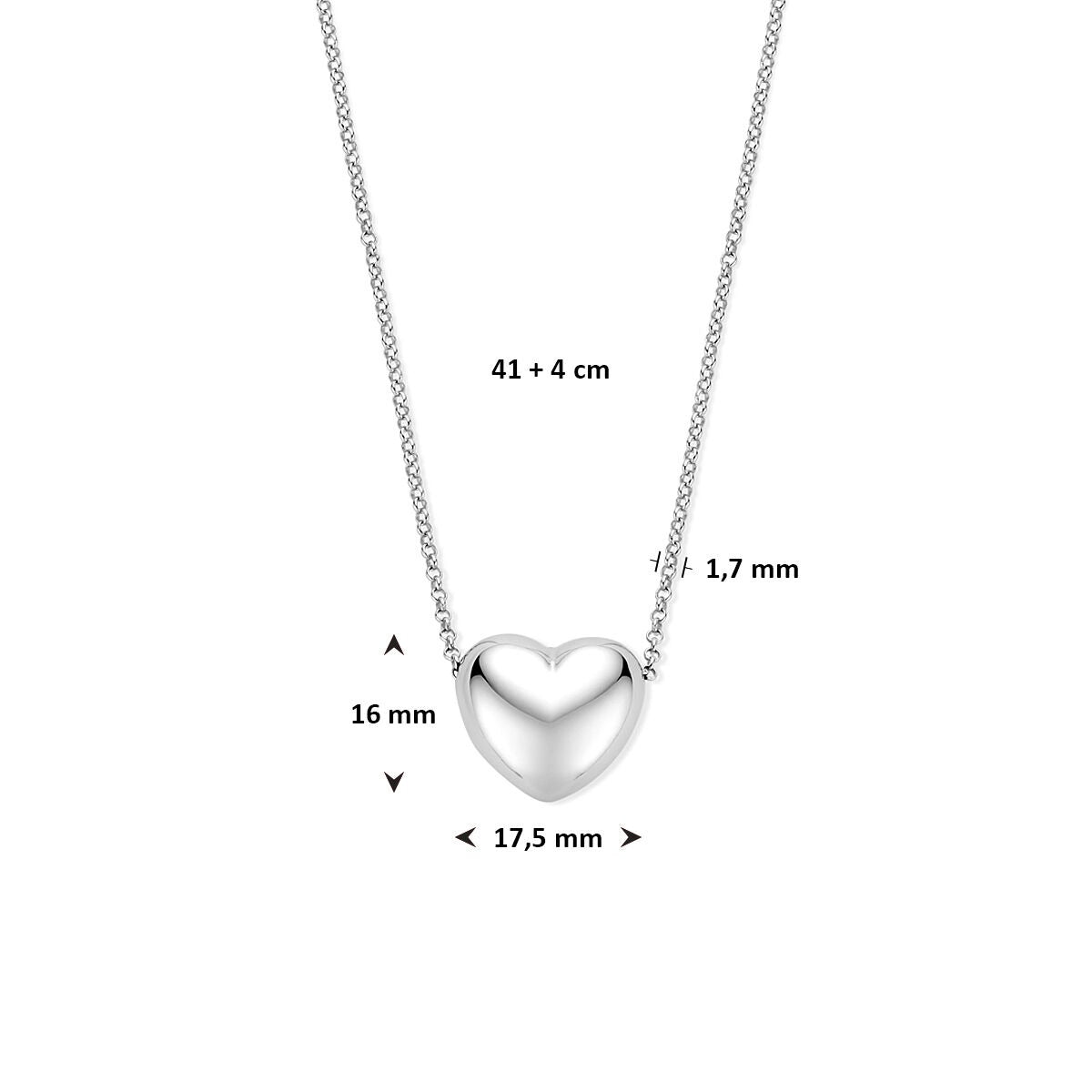 Collier en argent avec cœur – rhodié argent 925 41 + 4 cm