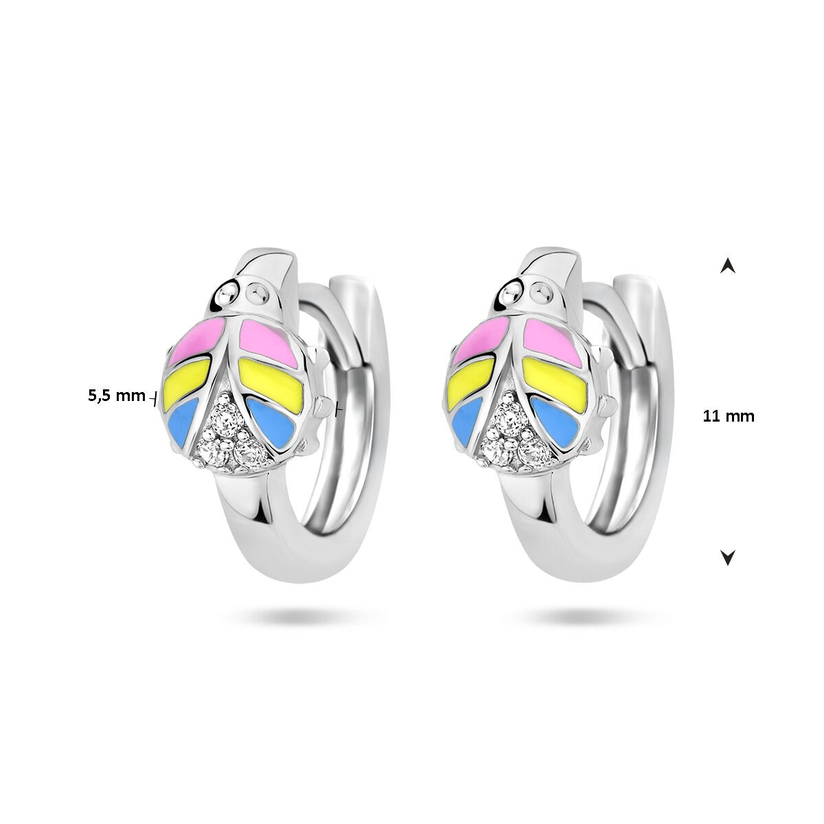 Boucles d'oreilles pour enfant en argent avec coccinelle et zircone – rhodié argent 925