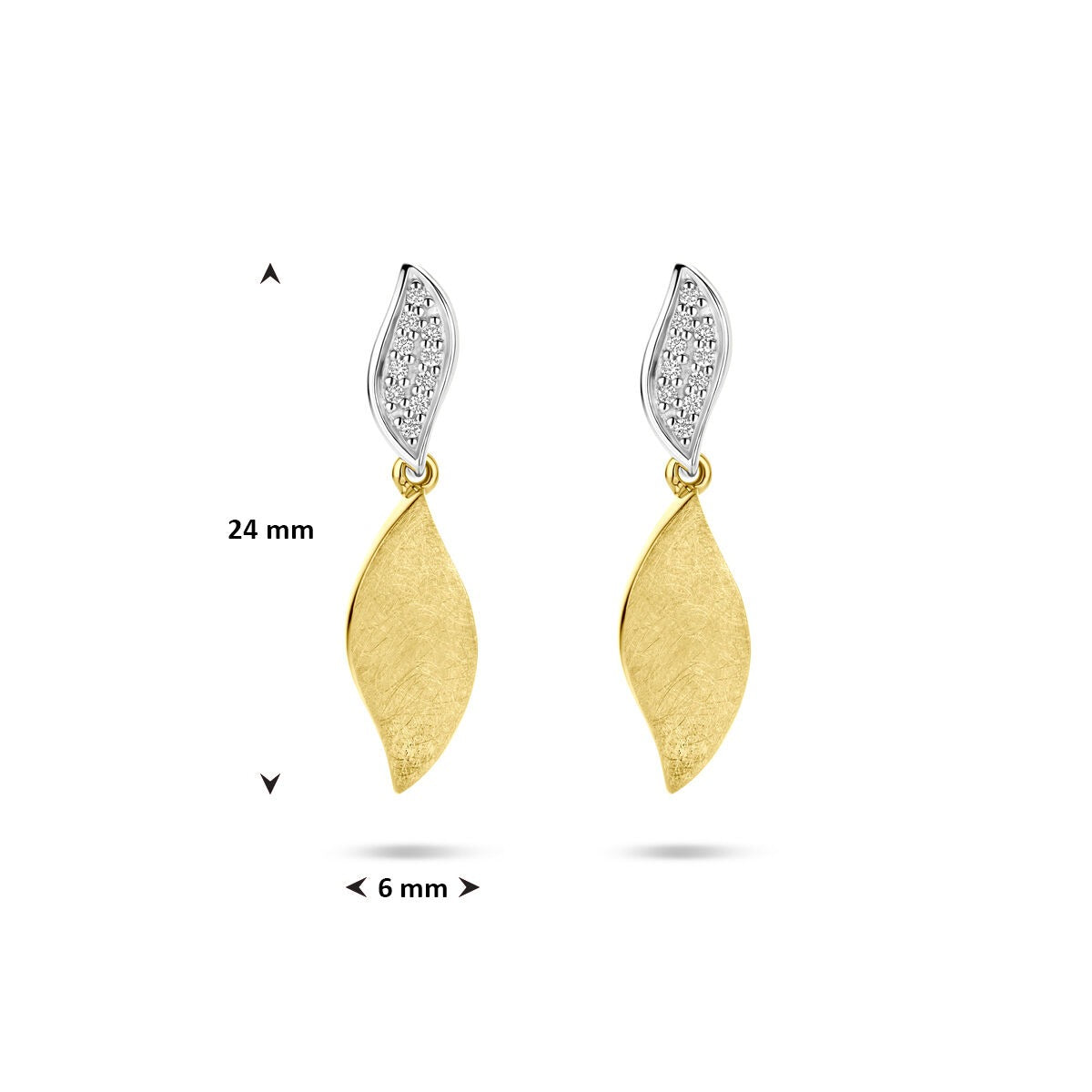boucles d'oreilles poli/mat diamant 0.06ct (2x 0.03ct) h si 24 mm or bicolore jaune/blanc