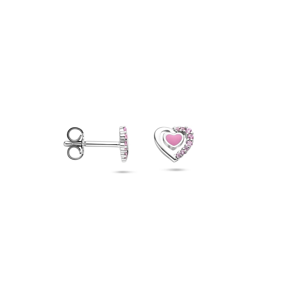 Boucles d'oreilles pour enfant en argent en forme de cœurs avec zircone rose