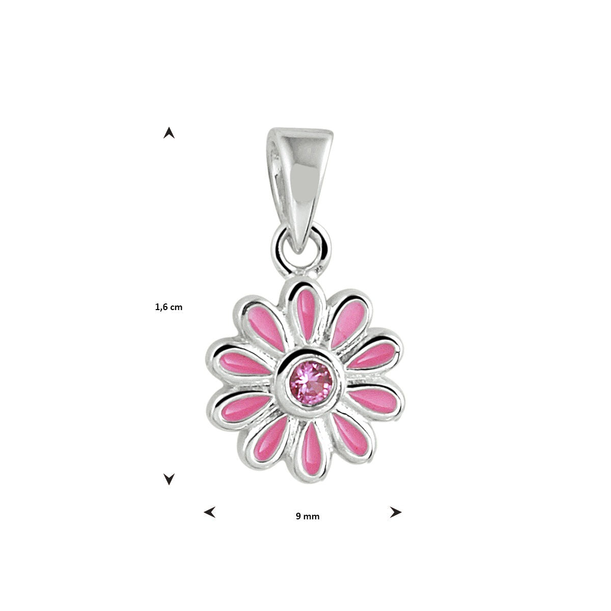Pendentif pour enfant en argent fleur avec zircone rose – rhodié
