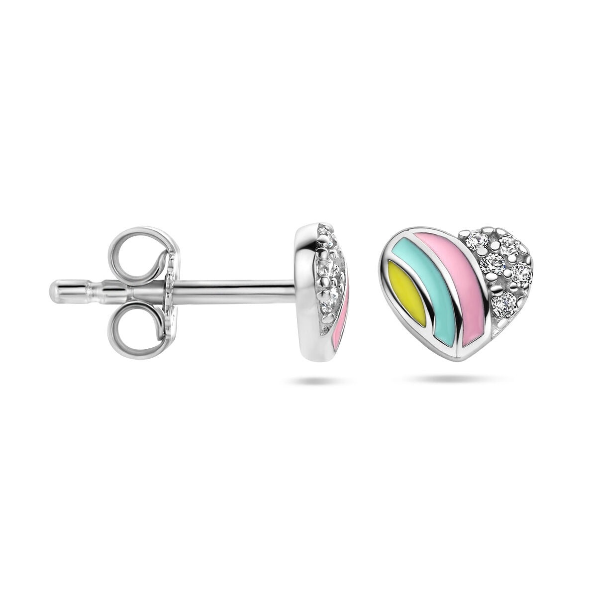Puces d'oreilles en argent rhodié en forme de cœur avec zircone 925
