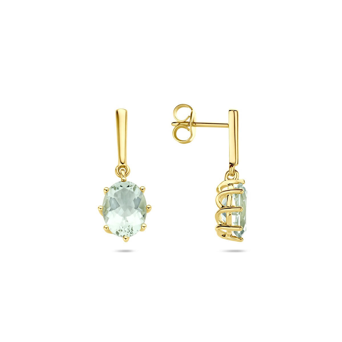 Boucles d'oreilles en or jaune 14k avec améthyste verte - entourage taillé en ovale
