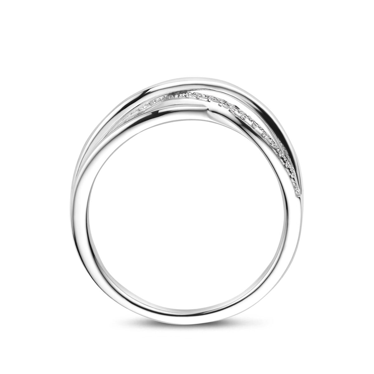 Bague pour femme en argent rhodié avec zircone – 7 mm de large
