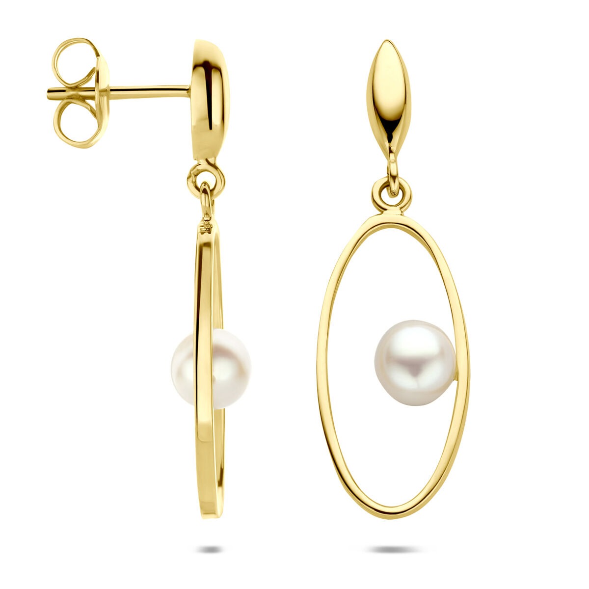 boucles d'oreilles en or jaune 14k avec perle 32 mm