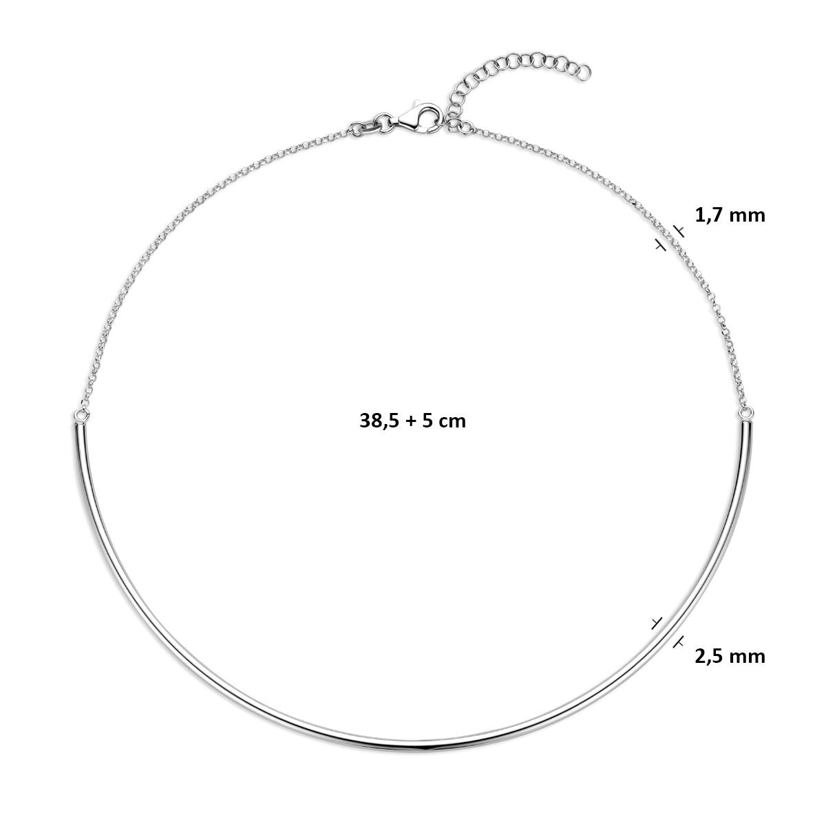 Collier en argent pour femme rhodié 2,5 mm 38,5 + 5 cm