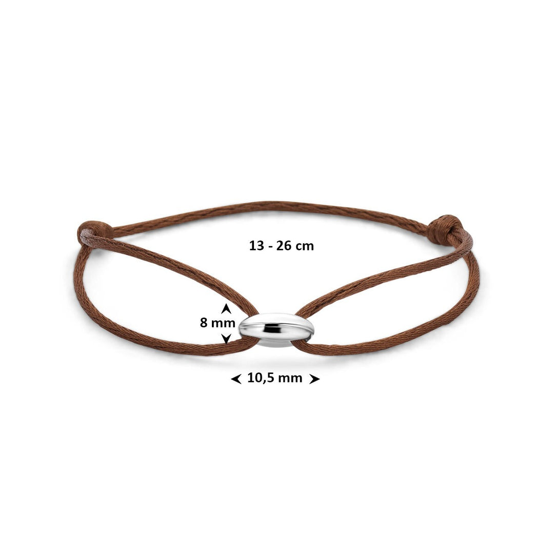 Bruine satijnen armband met zilveren koffieboon