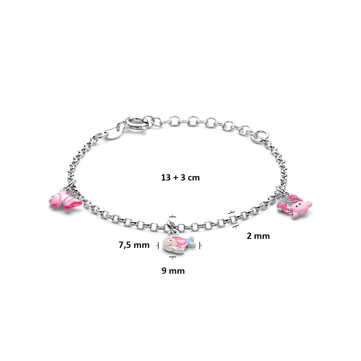 Bracelet pour enfant en argent avec animaux marins – rhodié argent 925