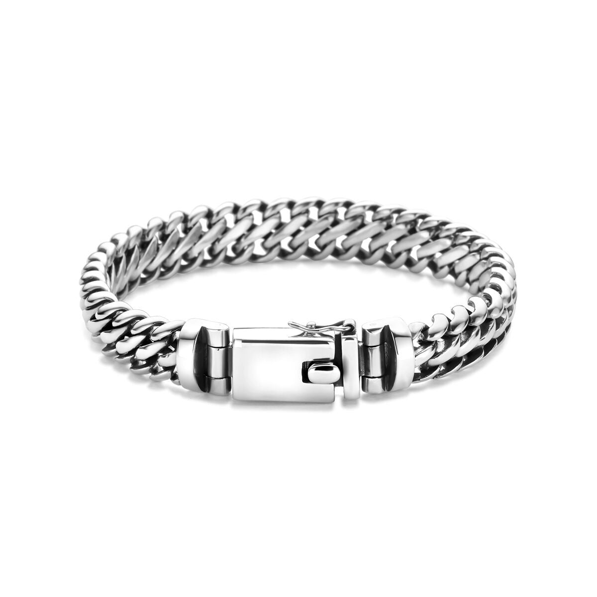 Bracelet pour homme en argent oxydé – Double maille gourmet 11 mm