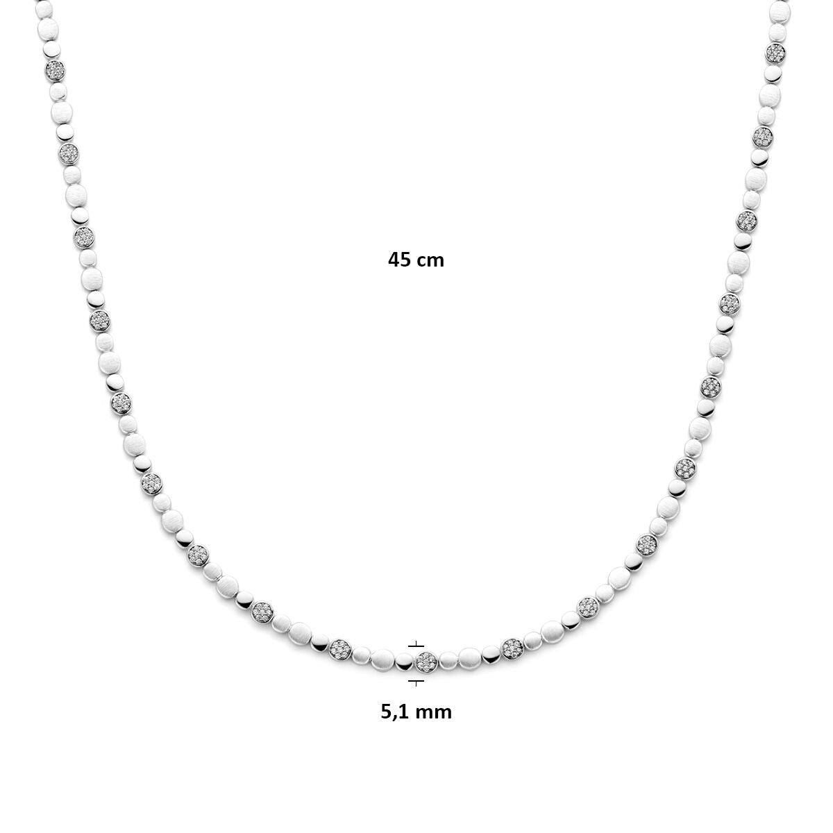 Collier pour femme en argent avec zircone – rhodié argent 5,1 mm 45 cm