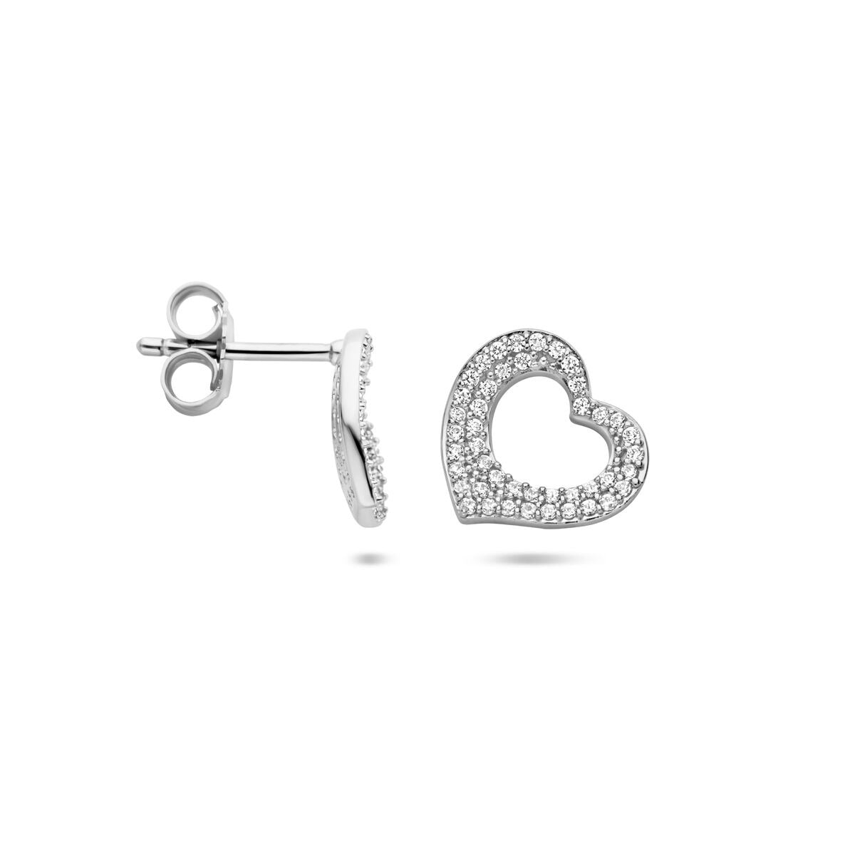 Puces d'oreilles en argent rhodié en forme de cœur avec zircone