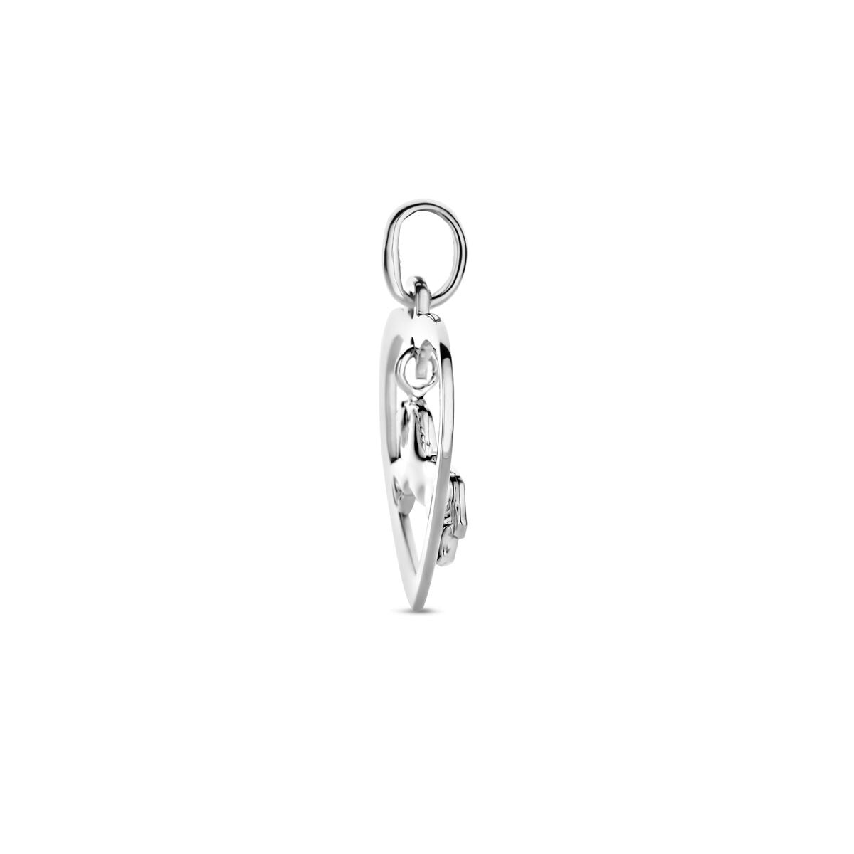 Pendentif pour enfant en argent en forme de cœur avec cheval – rhodié 925 argent, 20 mm de haut