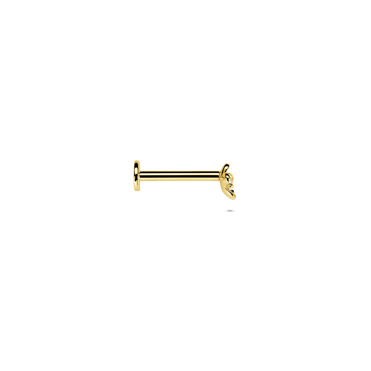 Piercing à dos plat en or jaune 14k avec zircone - détail en forme de fleur