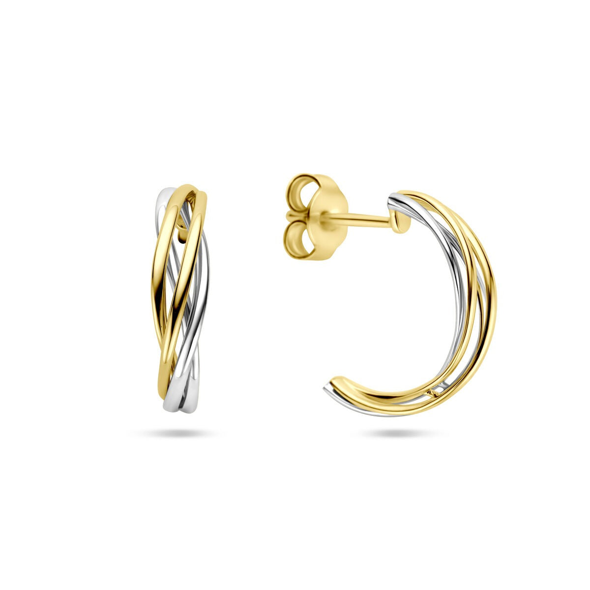 Créoles bicolores en or 14k or jaune et or blanc 17 mm