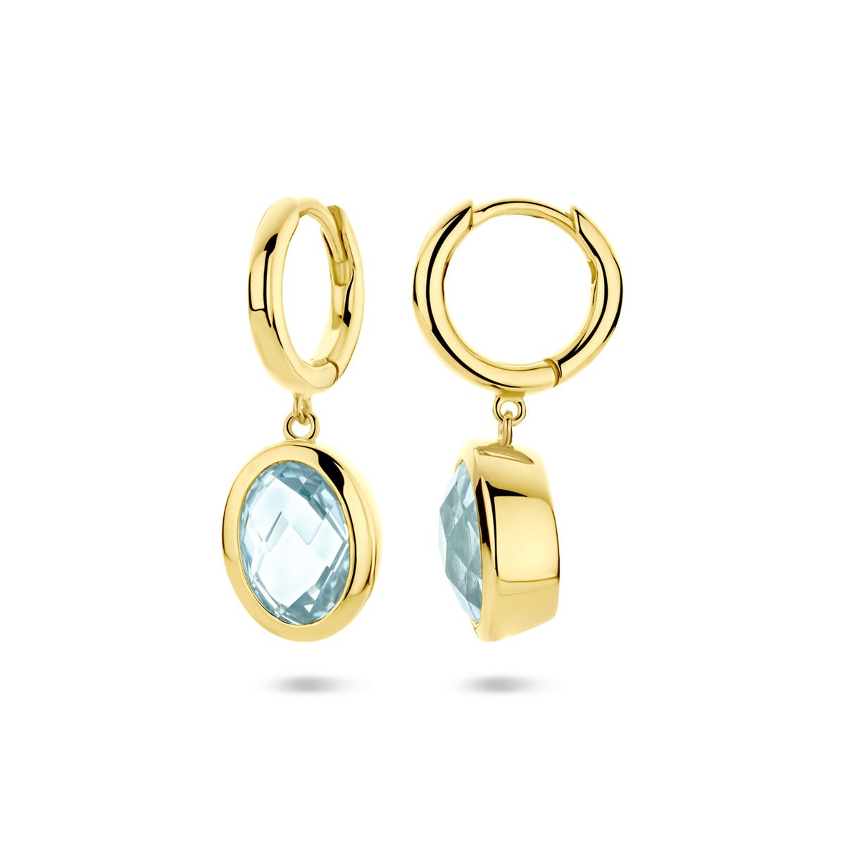 Créoles en argent plaqué or avec topaze bleu ciel – 26 mm