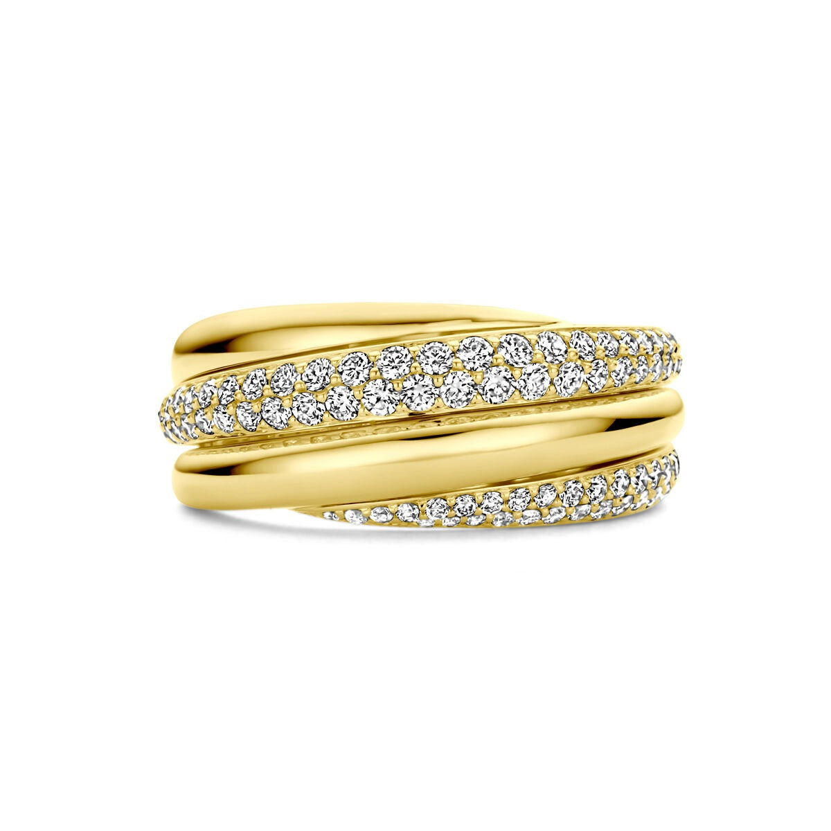 Bague en or bicolore avec diamants, 14k, largeur de 8 mm.