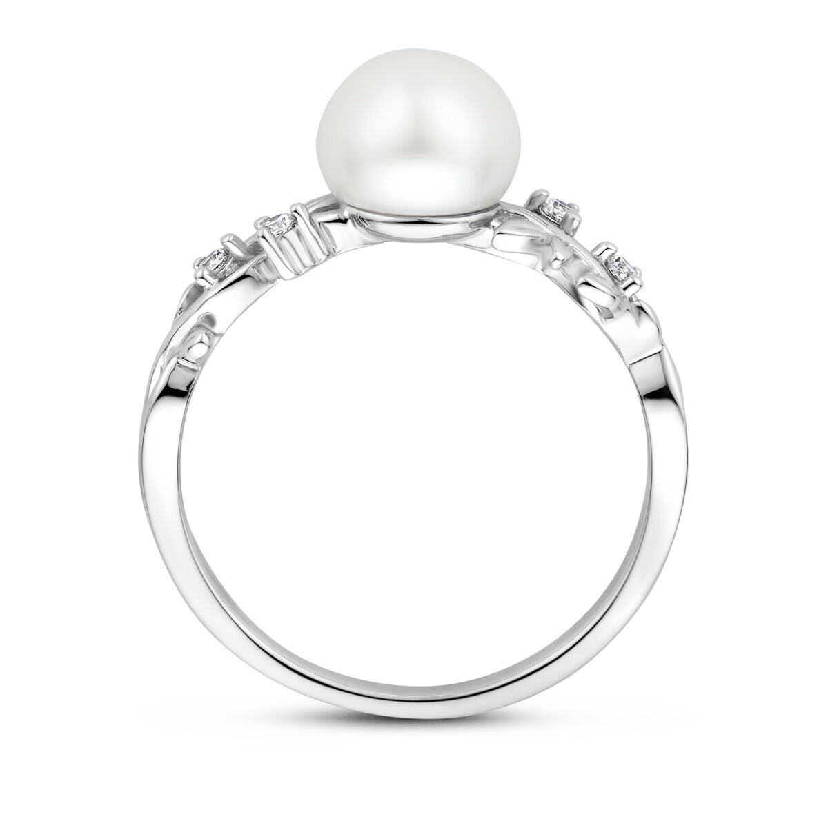 Bague en argent avec zircone et perle d'eau douce – rhodiée argent 925