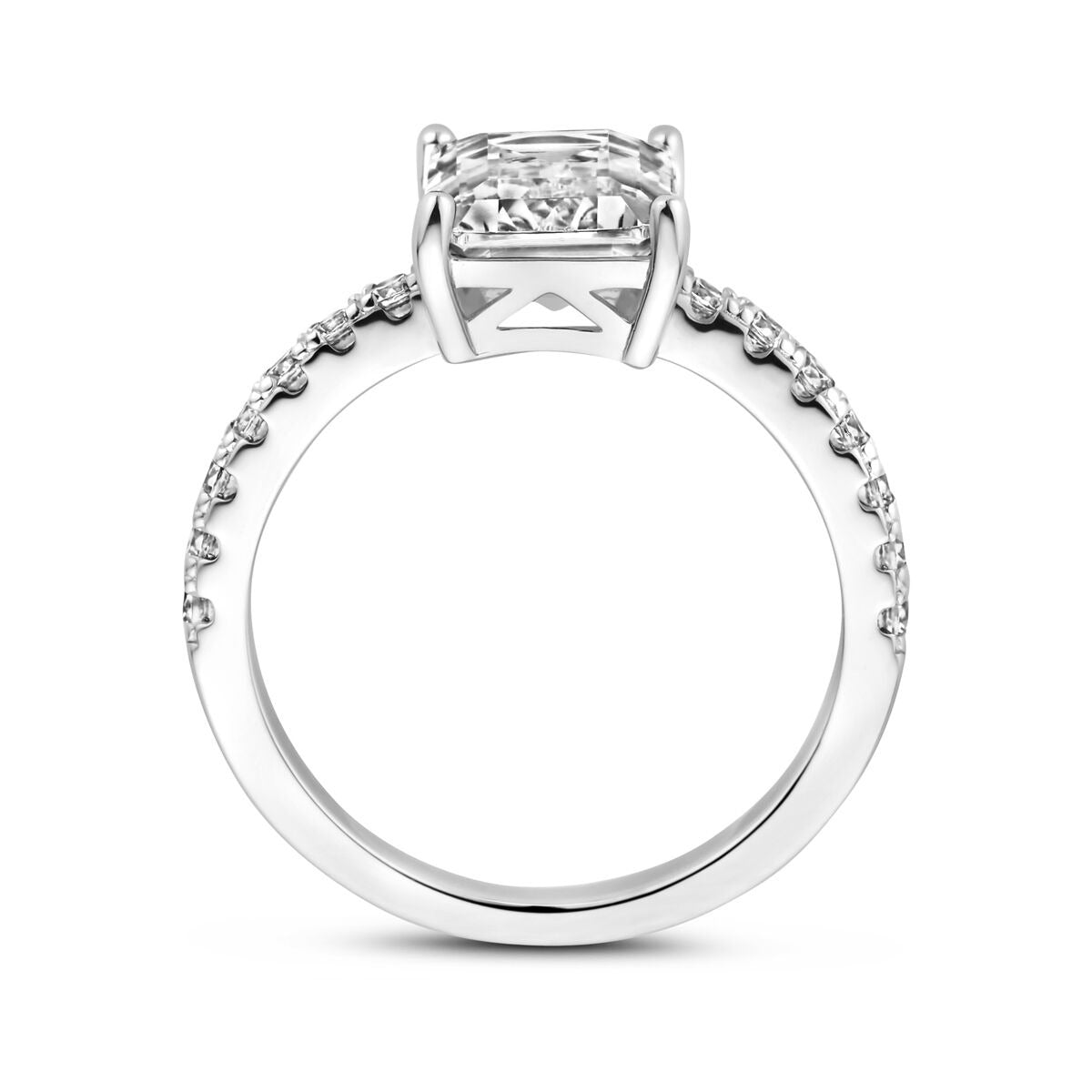 Bague pour femme en argent avec zircone taille émeraude – rhodié argent 925, 9,5 mm de large