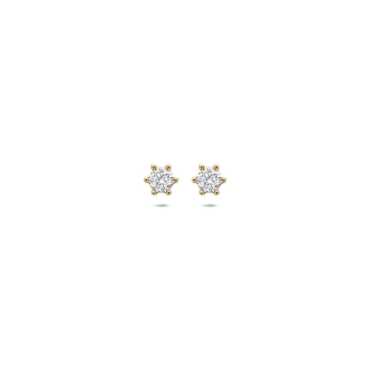 Boucles d'oreilles en or jaune 14 carats avec diamant cultivé en laboratoire, en forme de fleur.