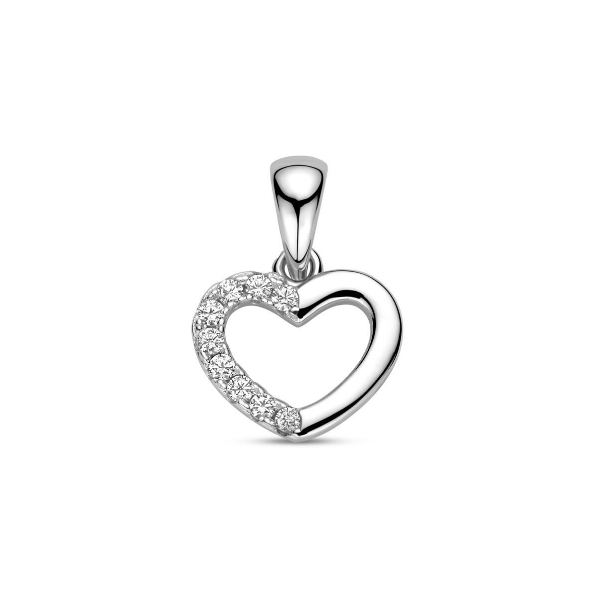 pendentif en forme de cœur en argent rhodié 925, orné de zirconiums.