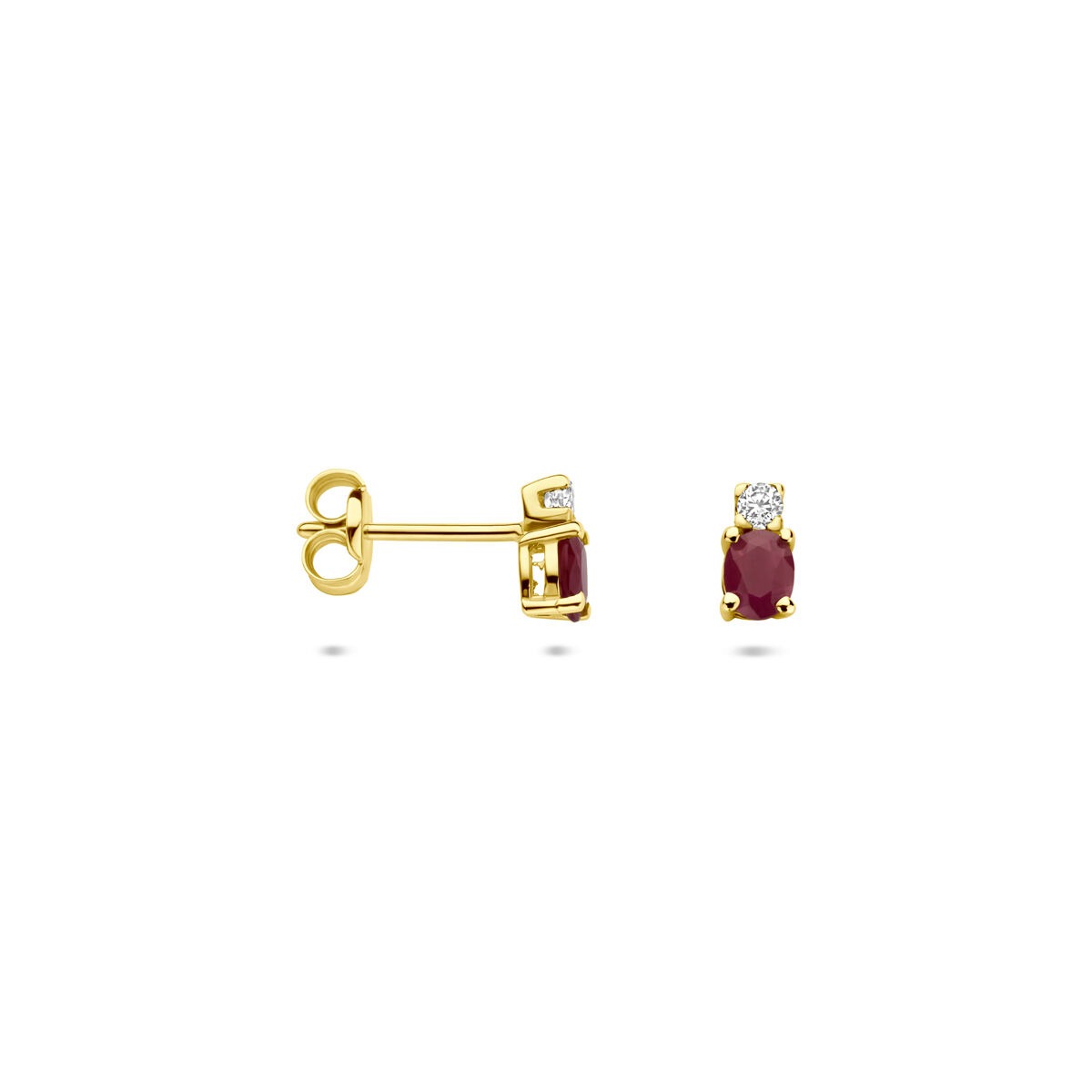 Puces d'oreilles en or jaune 14k avec rubis et zircone – 6 x 3 mm