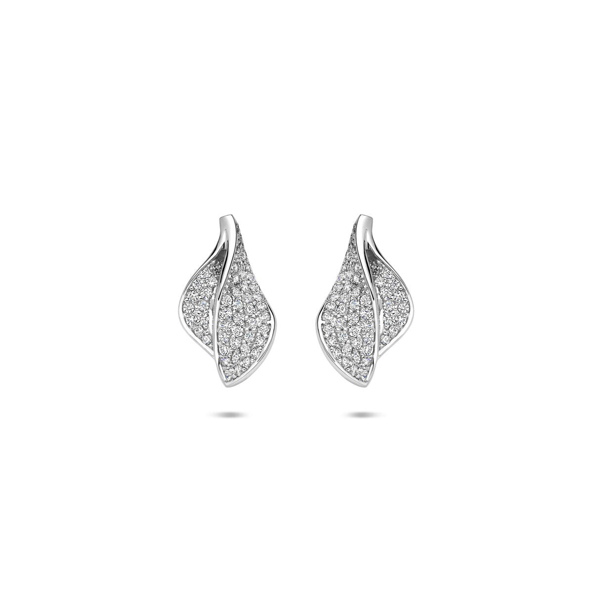 Boucles d'oreilles en argent rhodié 925 en forme de feuille, ornées de zirkonia.