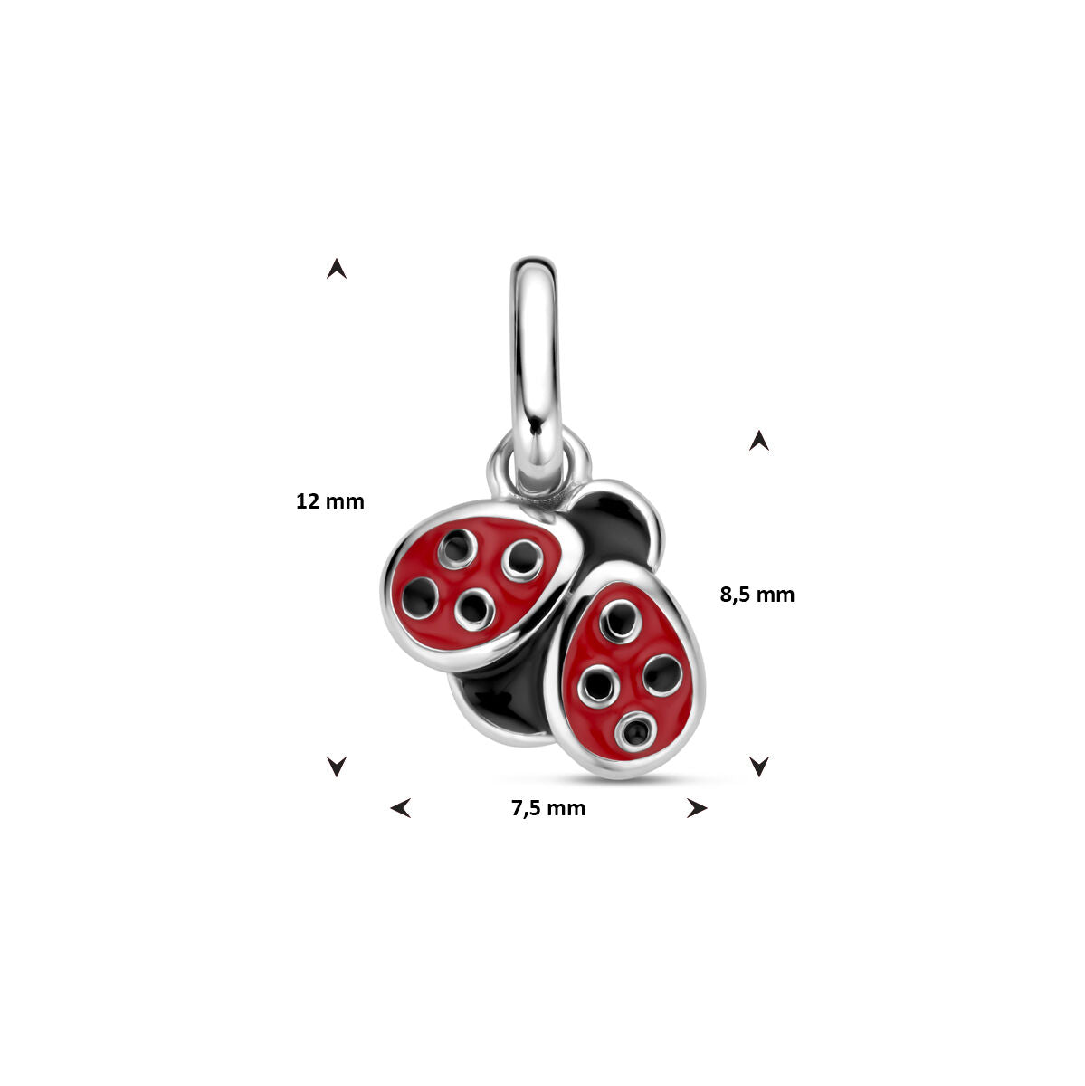 Pendentif pour enfant coccinelle en argent avec émail rouge et noir