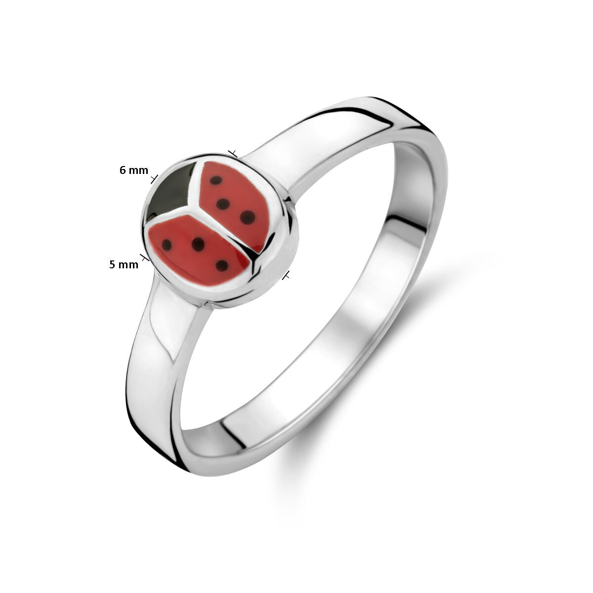 Bague pour enfant en argent rhodié avec coccinelle