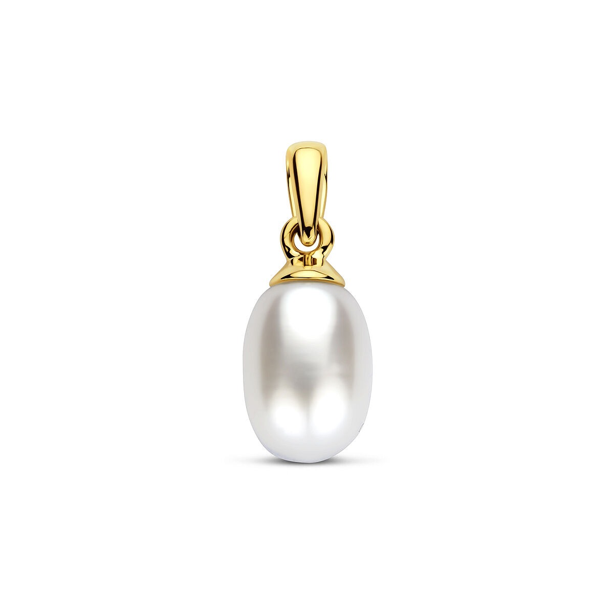 Pendentif en or jaune 9 carats avec une perle blanche ovale.