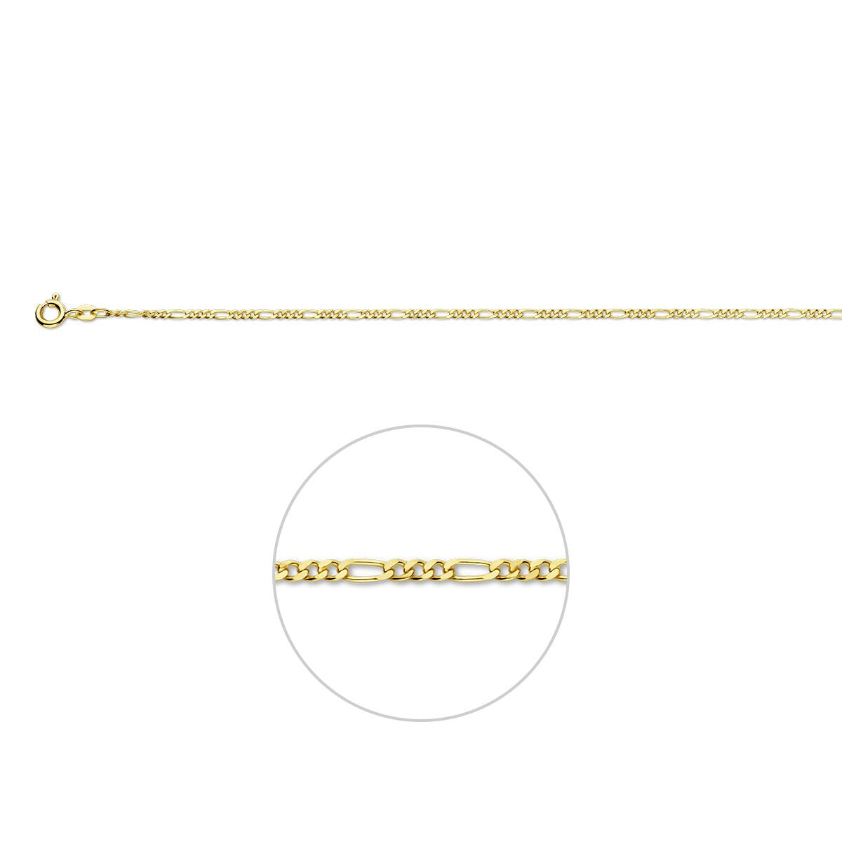 Chaîne en or jaune de type figaro en 9 carats, avec des maillons alternés.