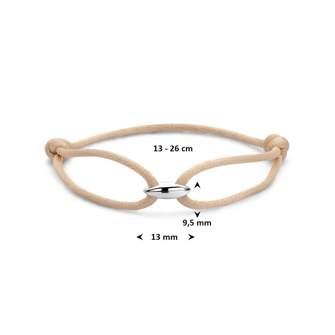 Beige satijnen armband met zilveren koffieboon