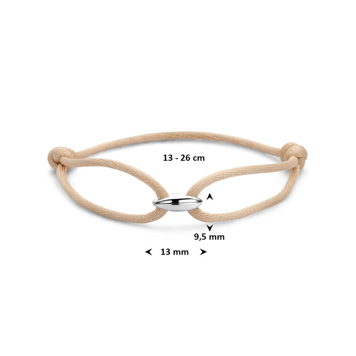 Beige satijnen armband met zilveren koffieboon