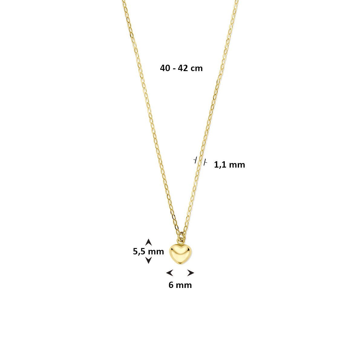 Collier en or avec cœur – collier pour femme 14k 40 - 42 cm