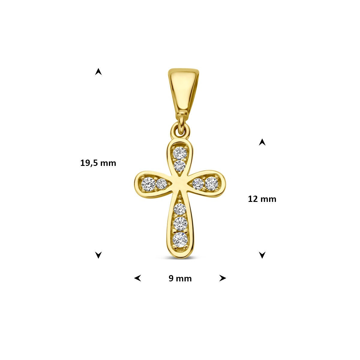 pendentif croix en or jaune 9k avec zircone