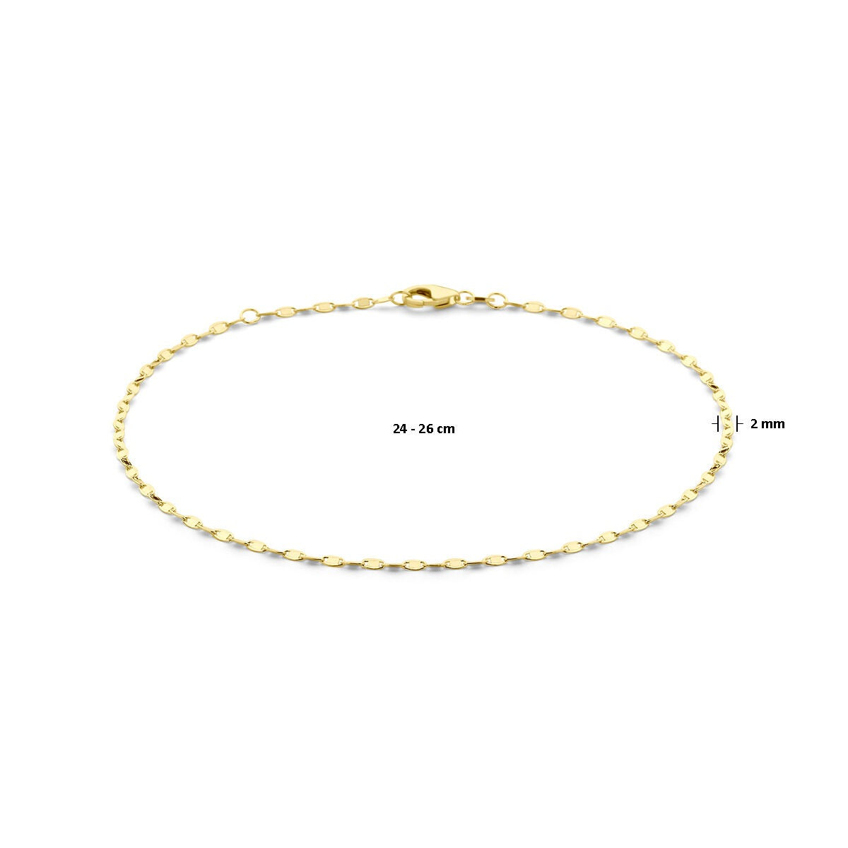 Bracelet de cheville pour femme – or jaune 14k, mailles de 2 mm