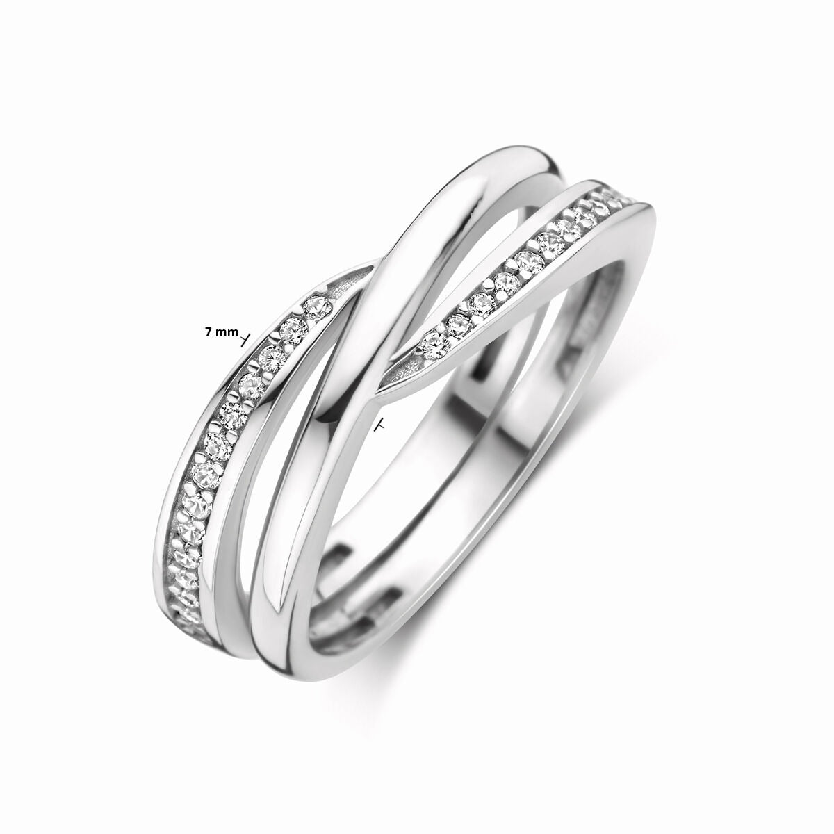 Bague en Argent avec Zircone – Rhodié Argent 925, 7 mm de large