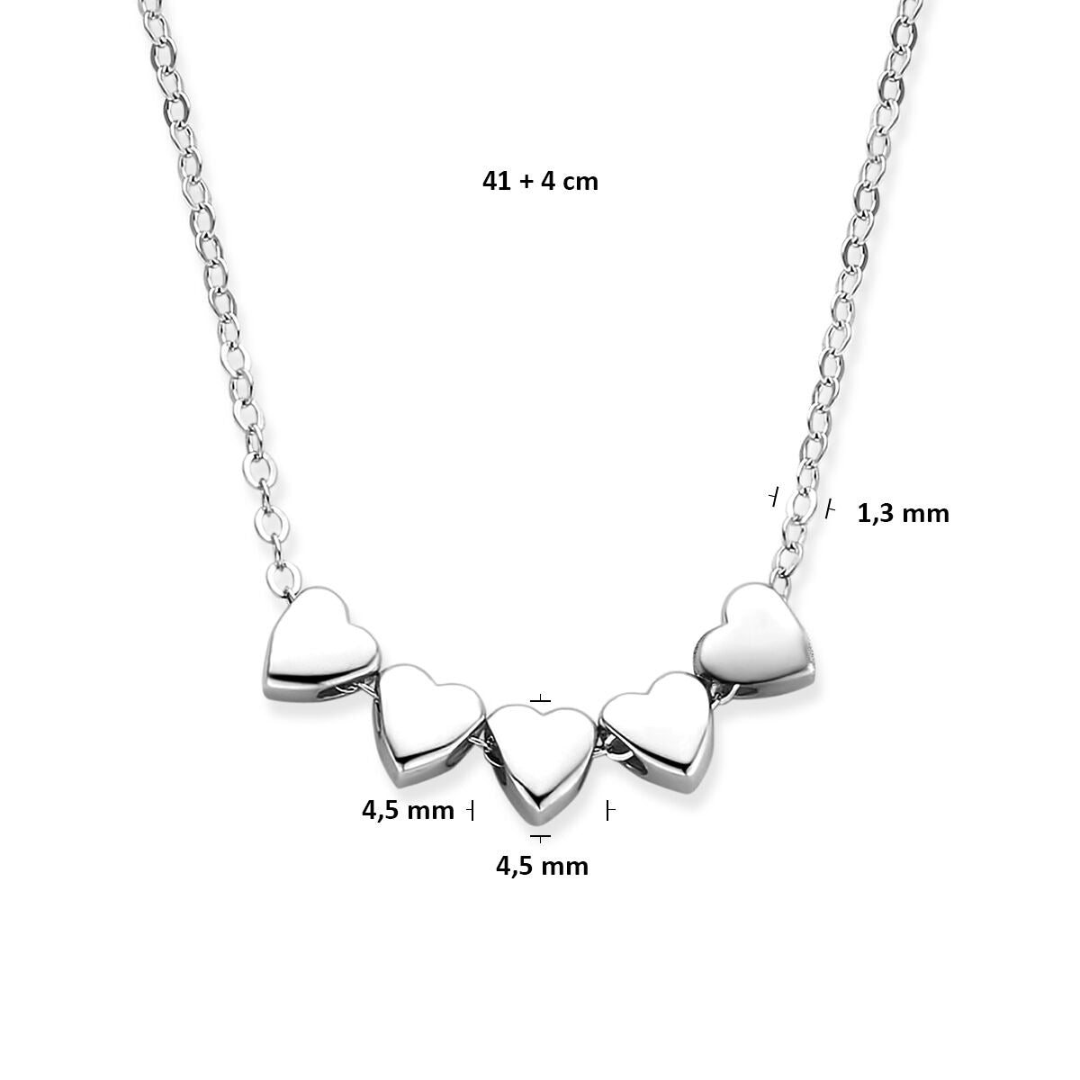 Collier en argent 925 rhodié avec 5 cœurs