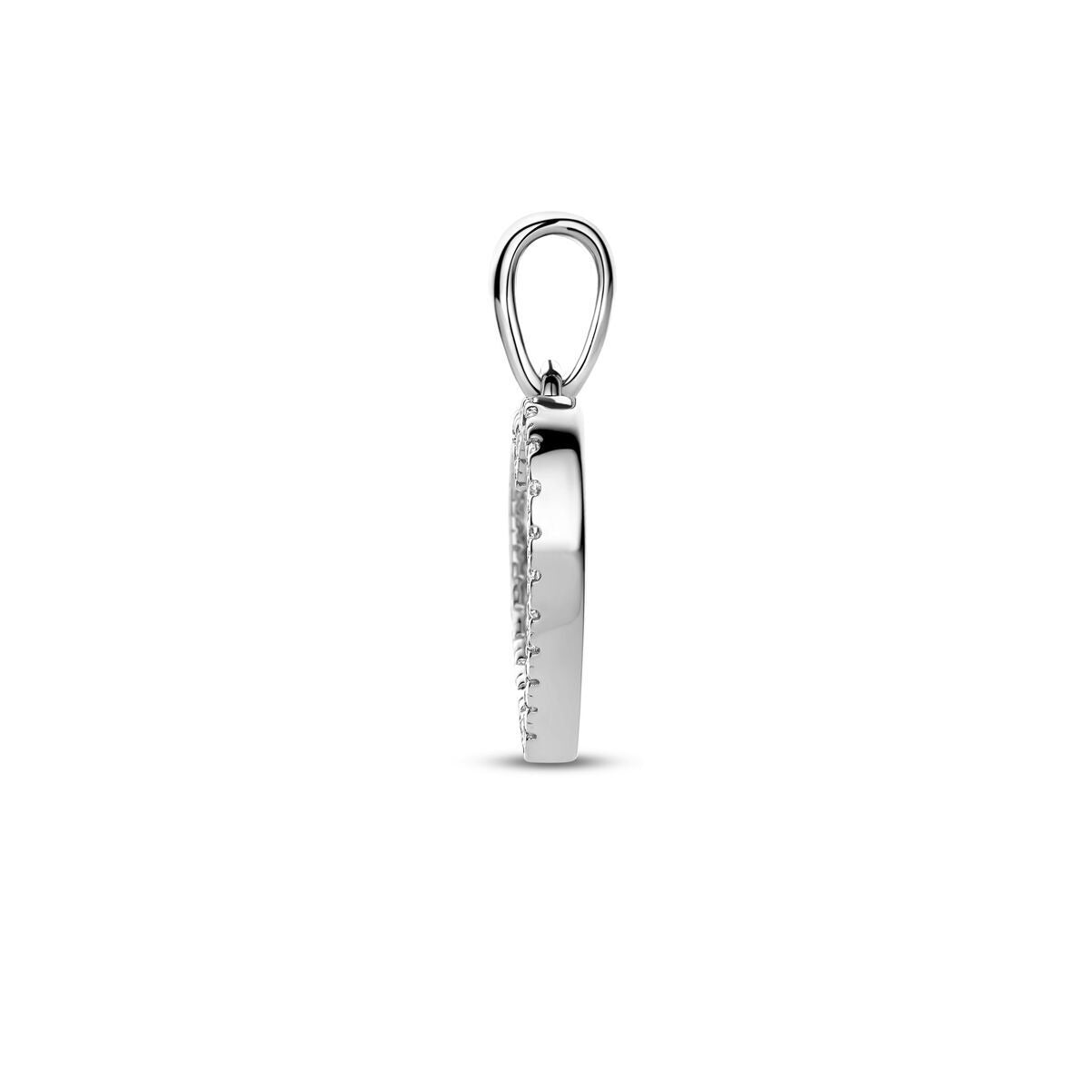 Pendentif rhodié en argent 925 avec entourage en zircone