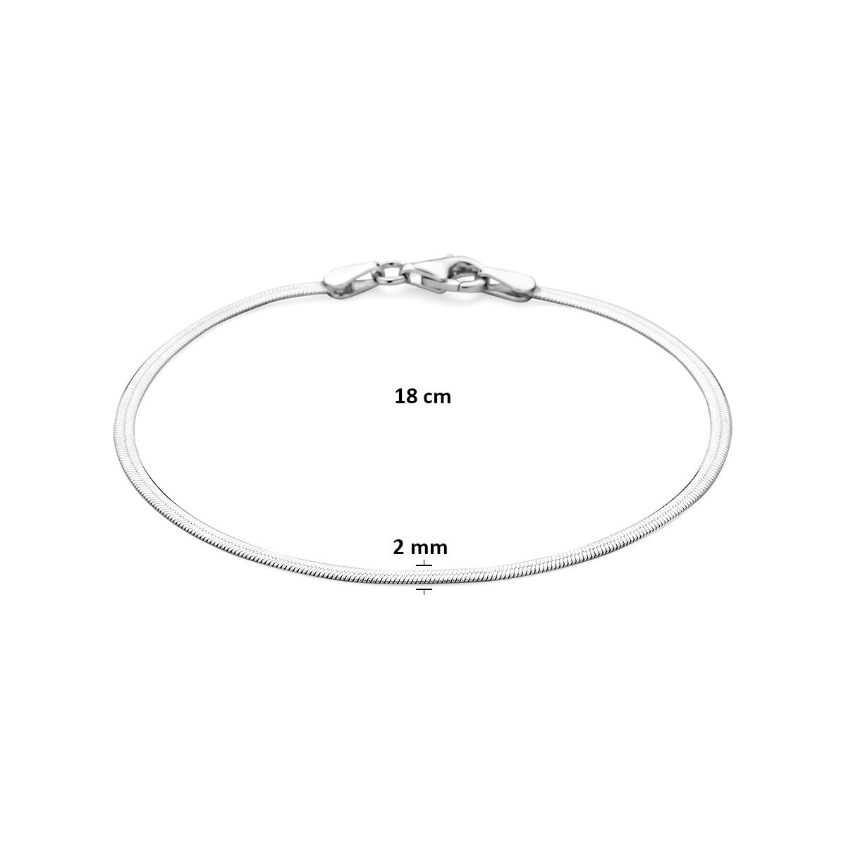 bracelet serpent plat 2 mm 18 cm argent rhodié