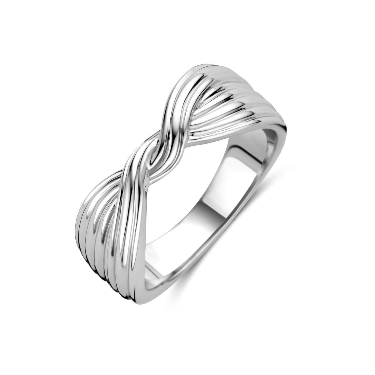 Bague en argent rhodié 925 avec un design en torsades.