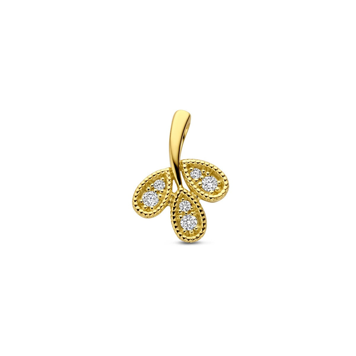 Pendentif en or jaune 14 carats avec des diamants brillants en forme de goutte.