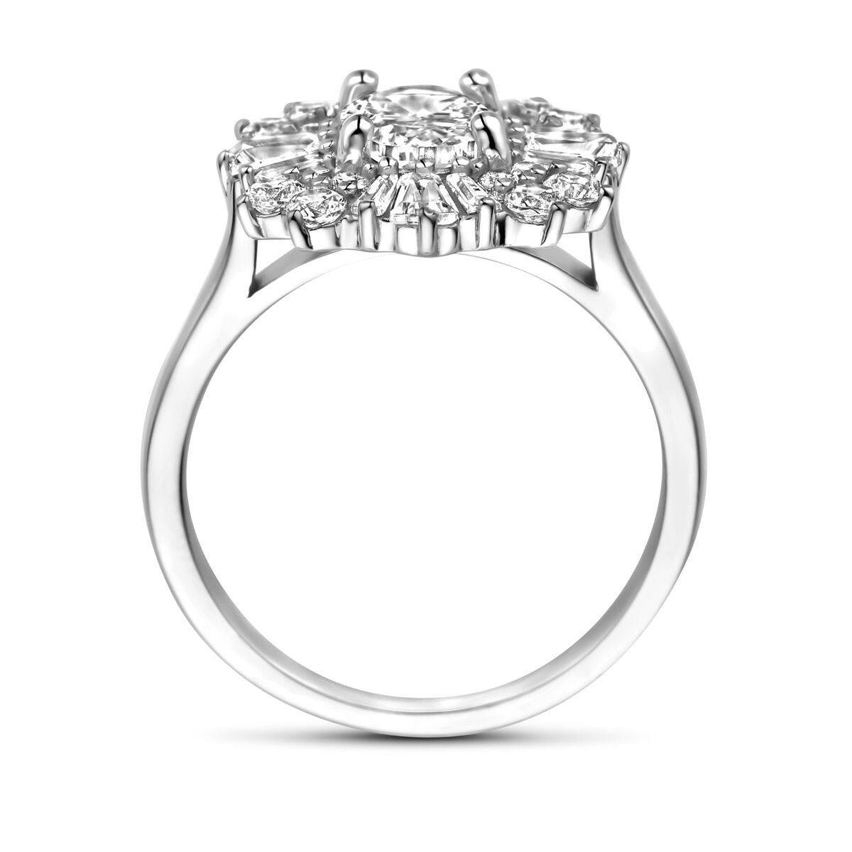 Bague pour femme en argent avec zircone ovale – argent rhodié, 14,5 mm de large