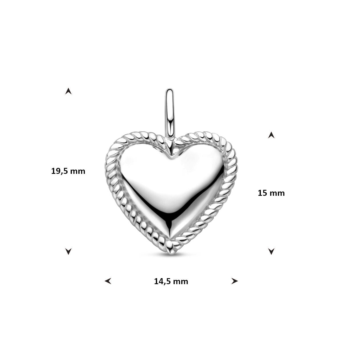 Pendentif en argent en forme de cœur – Bijou rhodié pour femme 19,5 mm