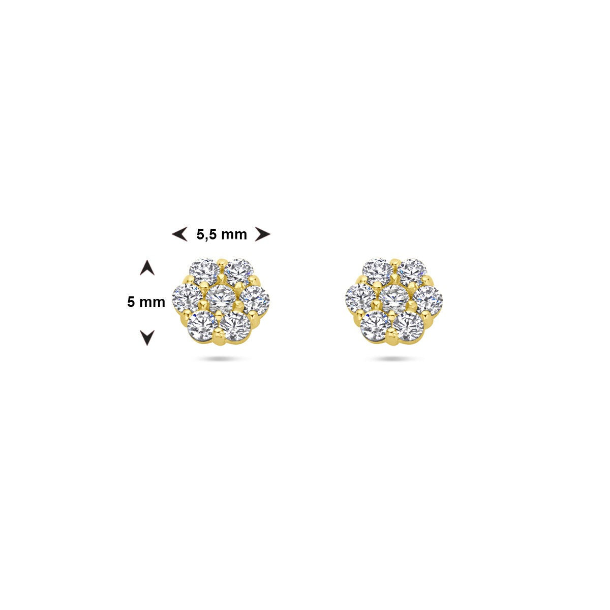 puces d'oreilles pour enfant en or jaune 14k – forme de fleur avec zircone