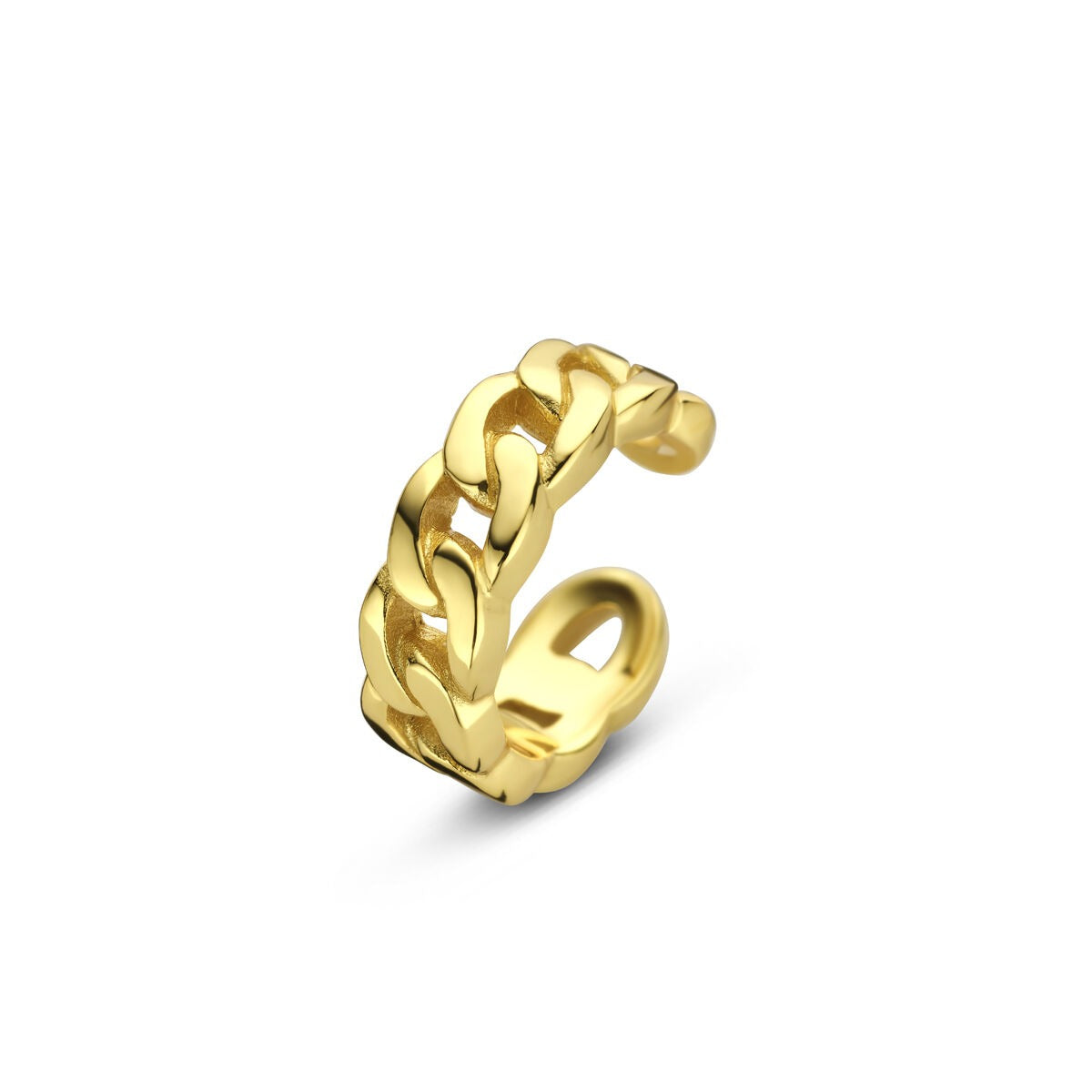 Ear cuff en argent doré, de couleur or jaune, avec un design en chaîne.
